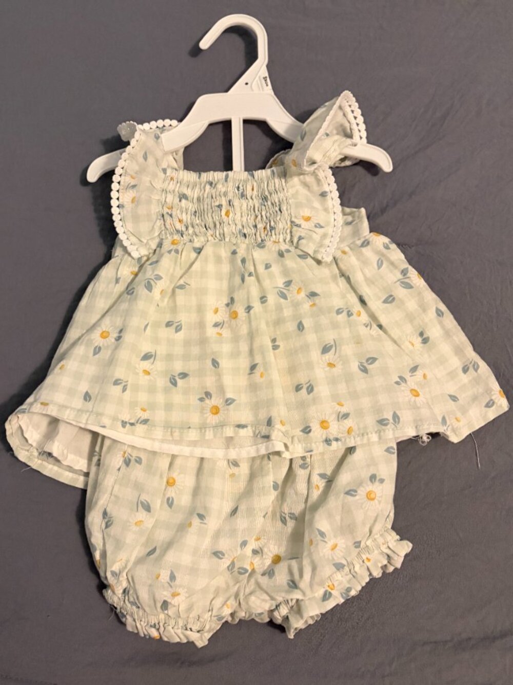 Max Studio Baby Girl Tank Ruffle Sleeves/Shorts 6-9 Months Gingham Flowers New
